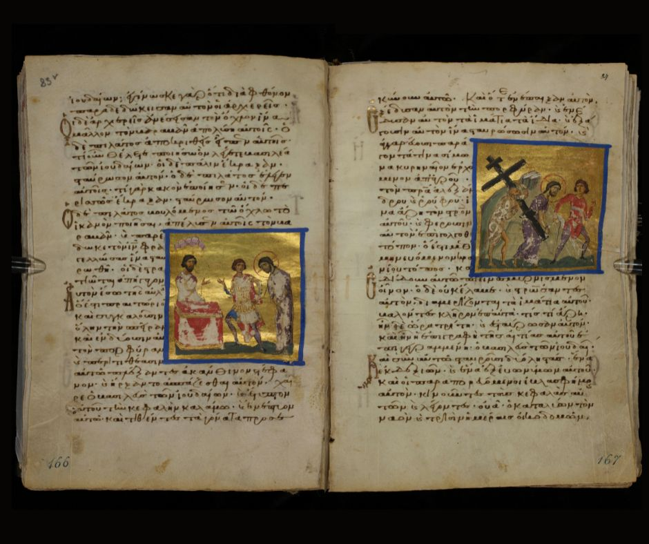 Códex medieval decorado com ilustrações elaboradas e ouro